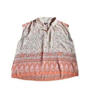 Vince Camuto Women’s Shirt Sleeveless Top Plus 1x Peach White Flowy Collar EUC